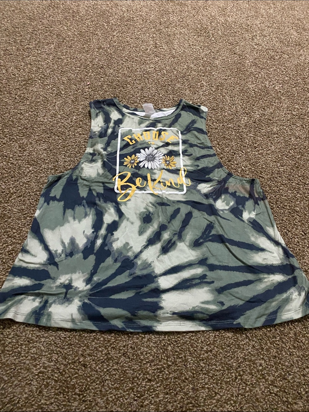 Girls' Green Tie-Dye Daisy Tank Top - Be Kind Graphic